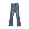 High-Waist Retro Blue Flared Jeans for Women - Slim Fit, Split, Floor-Length Style for Autumn/Winter.