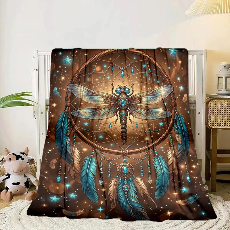 Dreamcatcher Dragonfly Music Feathers Blanket Flannel Blanket Throw Blanket Sofa Cover Blanket Soft Premium Blanket Picnic Blanket Tv Blanket Gifts