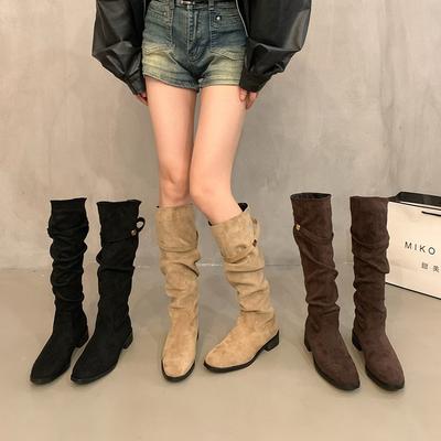 Замшевые облегающие ботфорты цвета хаки, ботинки рыцаря на платформе, женские, новая коллекция осень-зима 2025, облегающие ботфорты на высоком каблуке