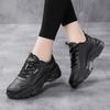 Leisure Sports Women's Single Shoes 2024 New Color Blocking Thick Soled Leather Flat Vulcanized Running Shoes Platform Sneakers