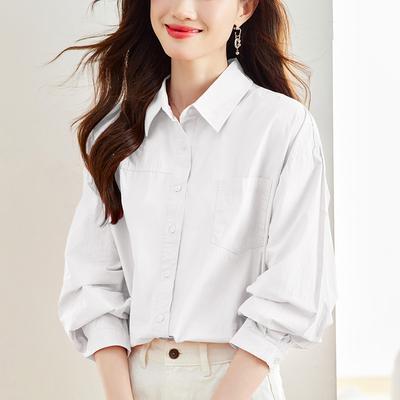 Розовая хлопковая рубашка с длинным рукавом для женщин Весенняя новая тонкая карманная двухлинейная рубашка с длинным рукавом для женщин