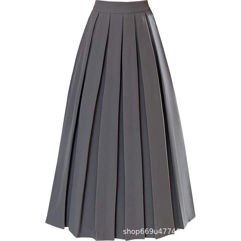 Pleated Midi Skirt for Women - High Waist Ballet Style A-line, Perfect for Autumn and Winter Commutes