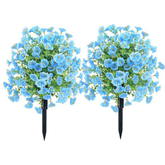 Faux Morning Glory Flowers Artificial Morning Glory Bush with Ground Spike Realistic Fake Greenery Shrubs for Farmhouse Porch Patio Decoration