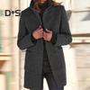 Women Fall Winter Coat Stand Collar Thick Warm Soft Mid Length Solid Color Pockets Single Breasted Lady Thick Overcoat