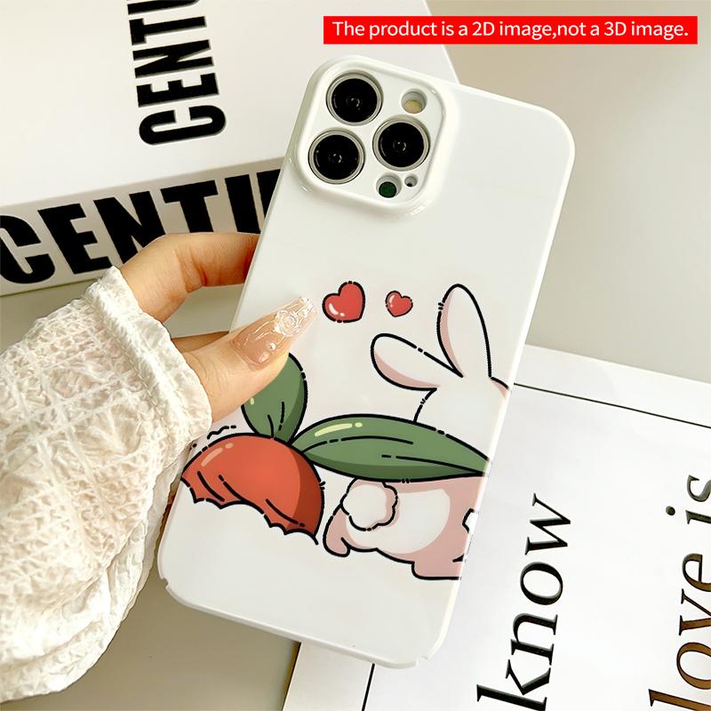 2DFlat Cute Bunny Holding Carrot with Hearts All inclusive film hard iPhone case, compatible with iPhone 18 Pro Max 17 16 15 14 13 12 11