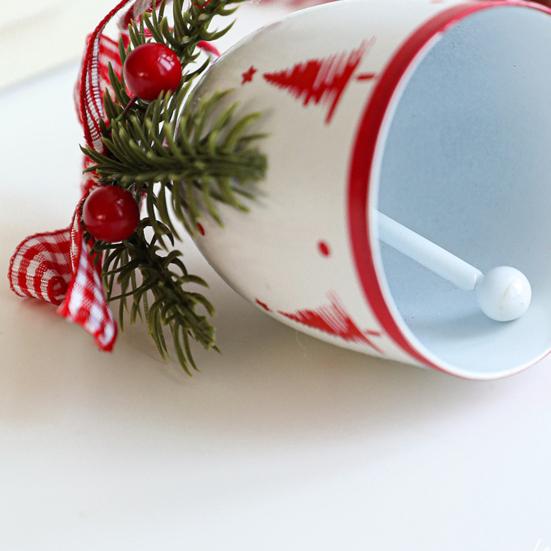 Rustic Christmas Bell Ornaments with Artificial Pine And Red Berries Vintage Metal Jingle Bells Hanging Decoration for Tree Door Wall