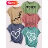 Follow a specific direction Five-piece set for women T Shirt Heart-shaped line art print Summer Casual Elegant Women's Clothing Short Sleeve Top