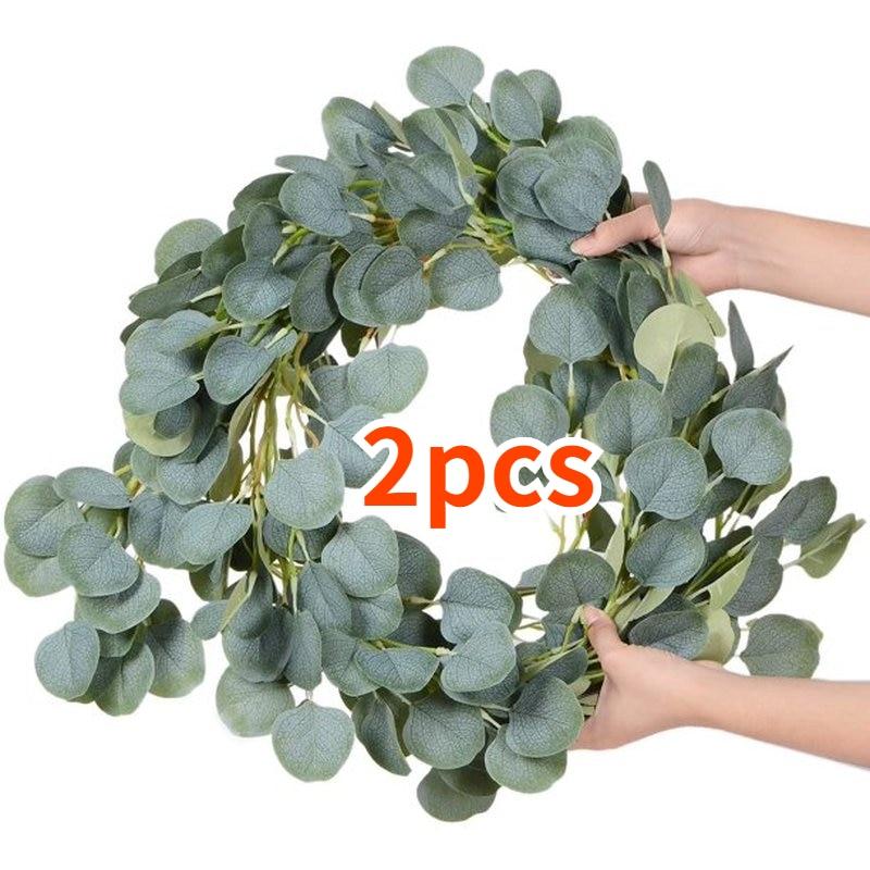 2/1pcArtificial Eucalyptus Garland Fake Ivy Vines Greenery Rattan Plants Wreath Faux Decor for Wall Room Garden Wedding Decor