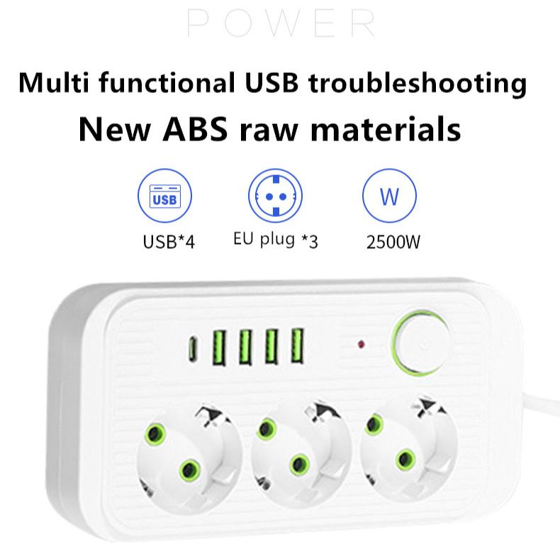 Розетки переменного тока с вилкой ЕС, удлинитель с несколькими ответвлениями, сетевой фильтр с USB-адаптером типа C для быстрой зарядки