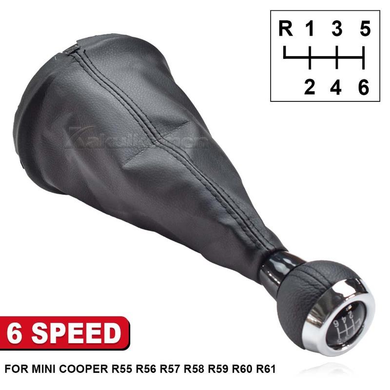 Manual 6 Speed Gear Shift Knob Shifter Lever Chrome + Black Leather Dust Cover For BMW MINI COOPER R55 R56 R57 R58 R59 R60 R61