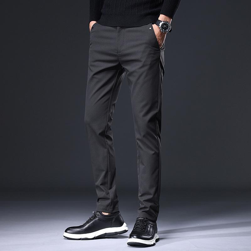 Осенне-зимние новые повседневные брюки с начесом, мужские хлопковые брюки, деловые прямые брюки, тонкие корейские мужские брюки