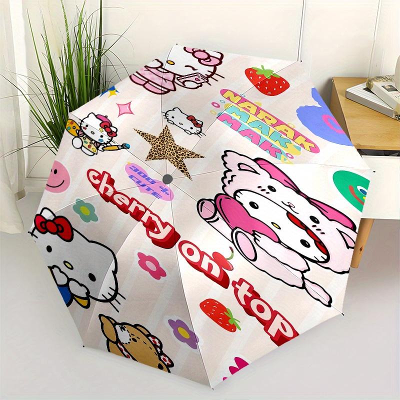 Hello Kitty,Cute Automatic Folding Umbrella-Simple 8-Rib Design, Bright Cartoon Pattern, Durable Iron Frame, Suitable For Travel, Outdoor, B