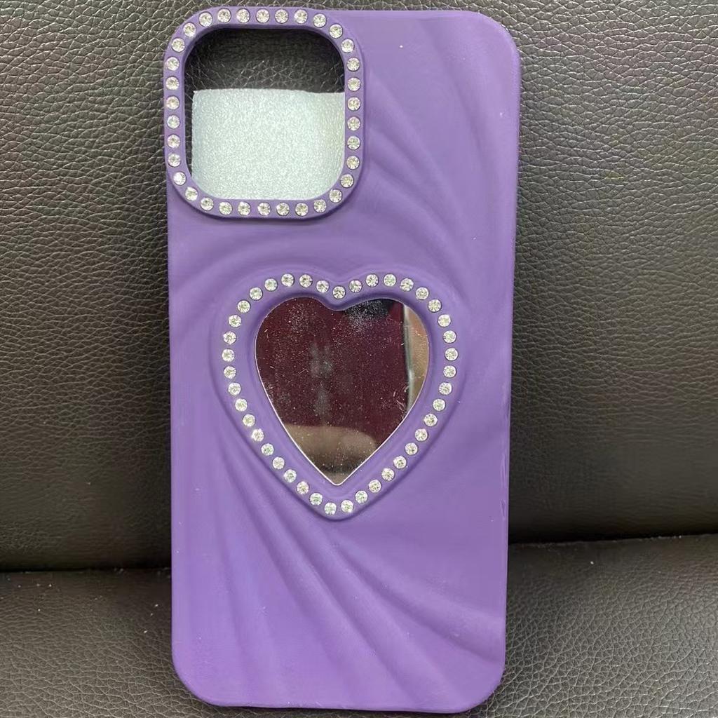 Трехмерная любовь подходит для iPhone 16PM Diamond Phone Case Apple 13/14 с зеркалом для макияжа 15pro Soft Shell