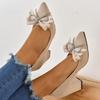 Aphixta Beige Crystal Bow With Letters 7cm Heels Pumps Women Students And Adults Pointed Toe Flock Suede Shoes Plus Size 30-50