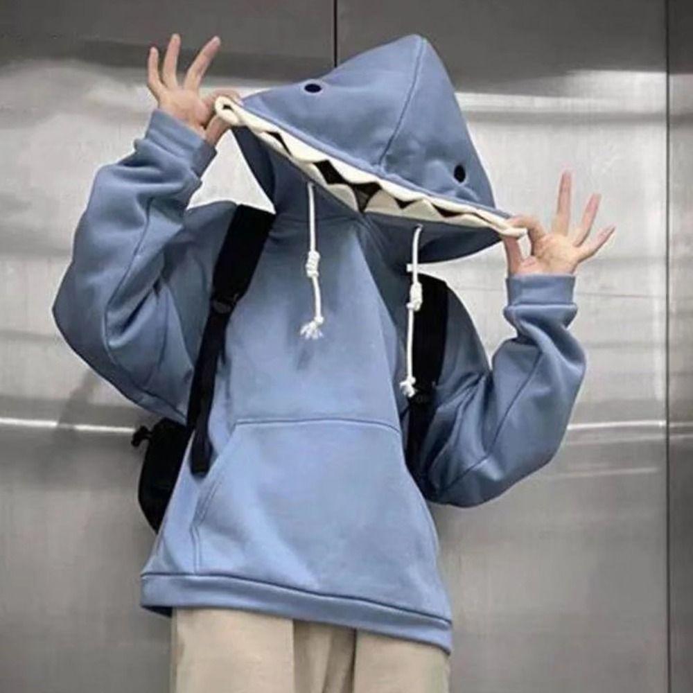 Long Sleeve Hooded Sweatshirts Pullover Shark Hat Sweater Fleece Shark Hoodies School Student