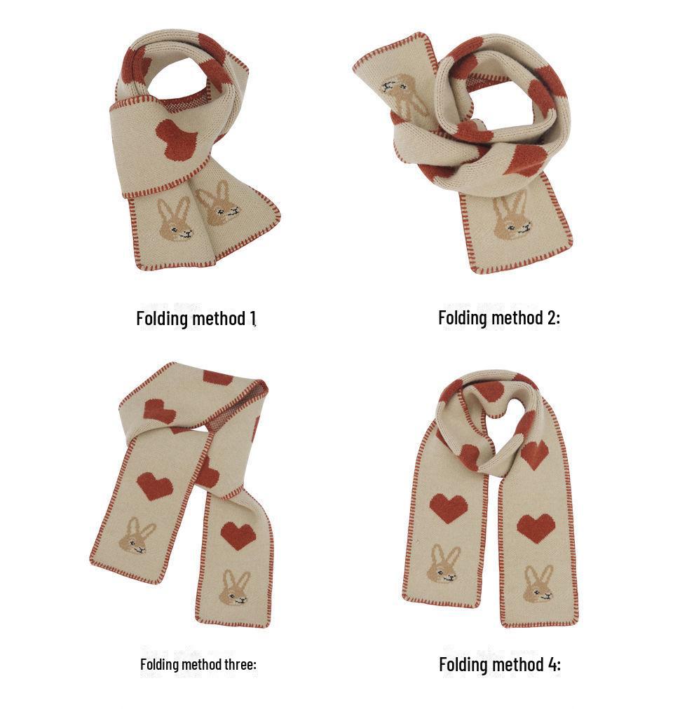 Короткий вязаный шарф для женщин на осень и зиму - мягкий, теплый в корейском стиле с рисунком в виде головы кенгуру