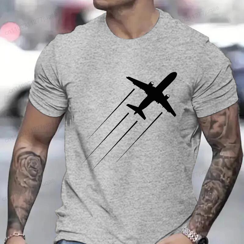 Мужские летние футболки Модные повседневные спортивные свободные Футболка с 3D-принтом с рисунком самолета Горловина Топ с коротким рукавом