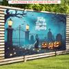 Party Backdrop Halloween Flat Eerie Cemetery Pumpkins Ghostly Event Photo Background Party Decor