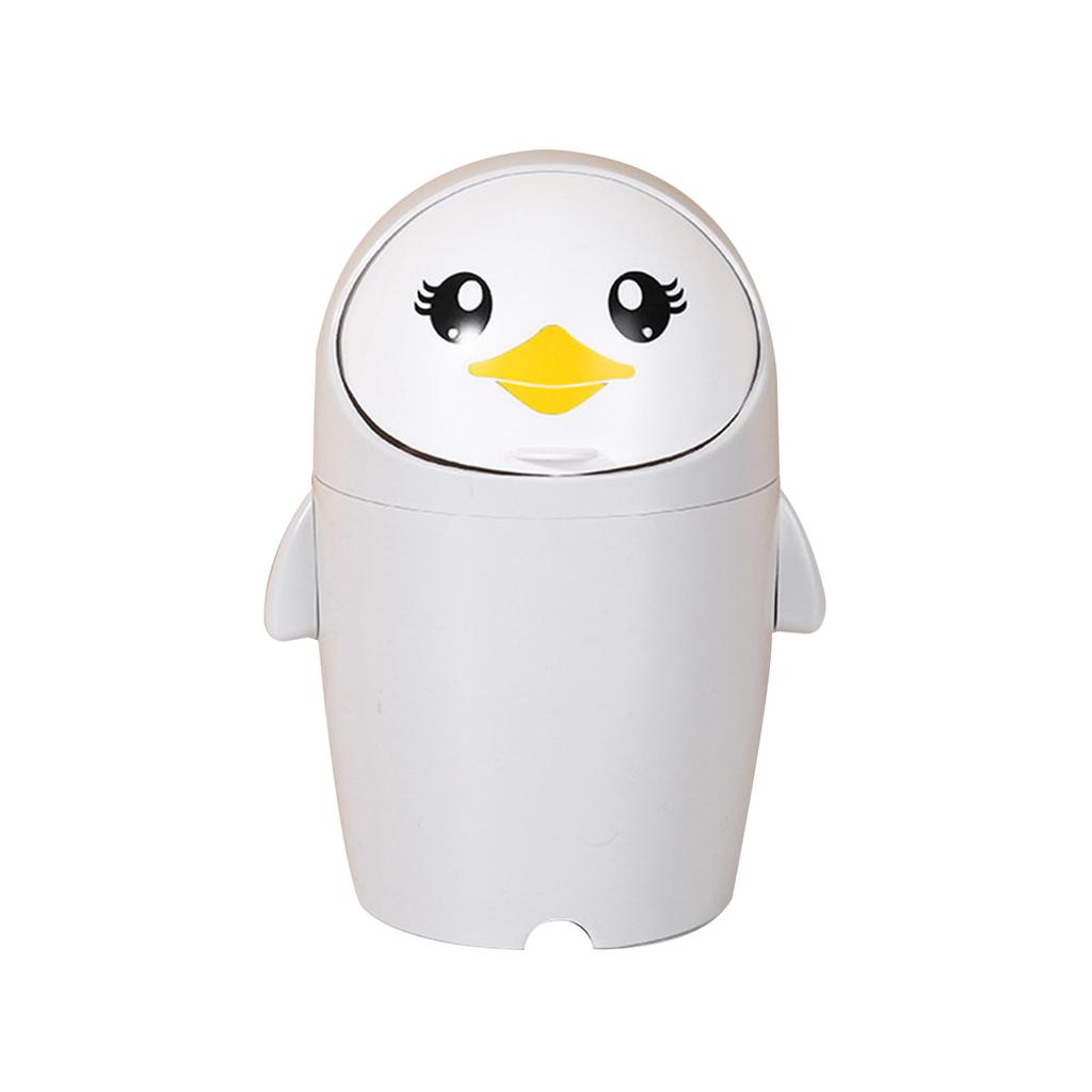 Desktop Mini Penguin Garbage Bin with Lid Pen Holder Flip Lid Organize Supplies Accessory for Home Bedroom Dormitory