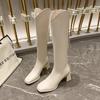 Black Winter Women Boots Fashion Platform Thick Heel Knee High Zipper Autumn Long Shoes  Square Heel Rubber Chelsea