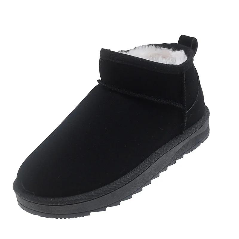 Модные зимние простые утепленные короткие ботинки из флиса с нескользящей подошвой большого размера из хлопка, однотонные зимние ботинки для женщин