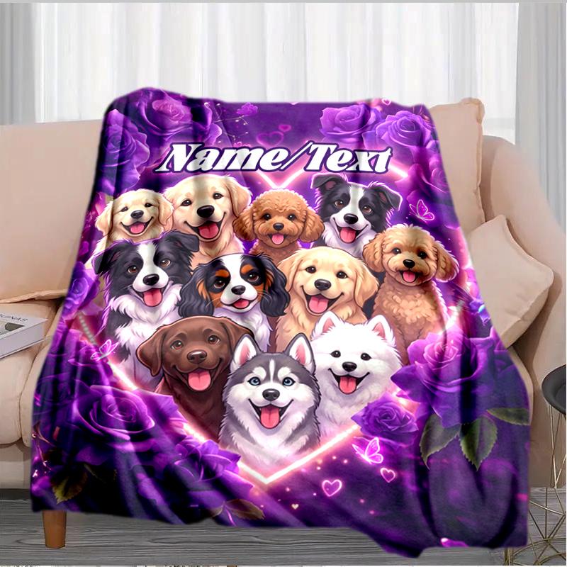 1PC Custom Name Dogs Heart Frame flannel blanket versatile,all-season throw suitable for the living room,bedroom,camping,travel,and gift