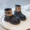 Children's Martin Boots Two Cotton Boots British Wind 2025 Winter New Boys and Girls Fleece Warm Medium Leather Boots