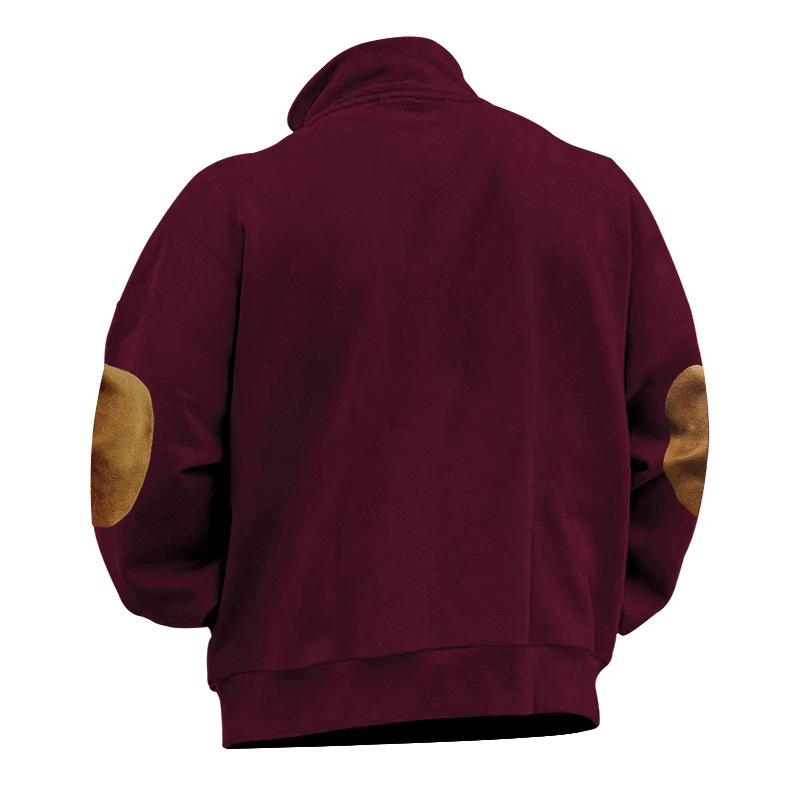 Осенняя толстовка мужская уличная повседневная вышивка цветные блоки воротник стойка длинный рукав толстовка