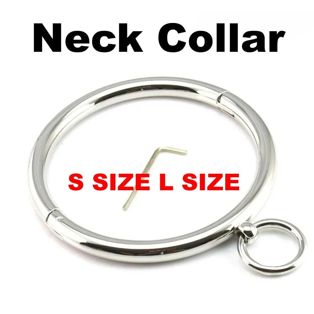 Metal Male Female Lockable Slave Neck Collar Hex Wrench Restraint Bondage Locking Choker O-Rings Chain Leader BDSM Couple BDSM