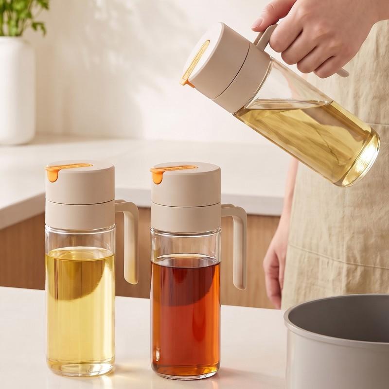 Glass Oil Dispenser With Auto-Close Spout Kitchen Use Non-Drip Design Large Capacity Stainless Steel Nozzle 304 Grade