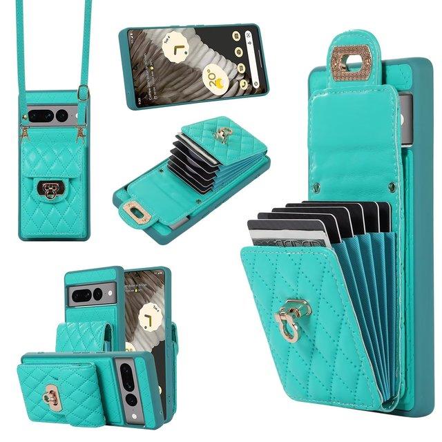 Crossbody Necklace Strap Lanyard Leather Cover for Google Pixel 7 Pro 7A 6A Wallet Card Holder Metal Buckle Phone Bag Coin Purse