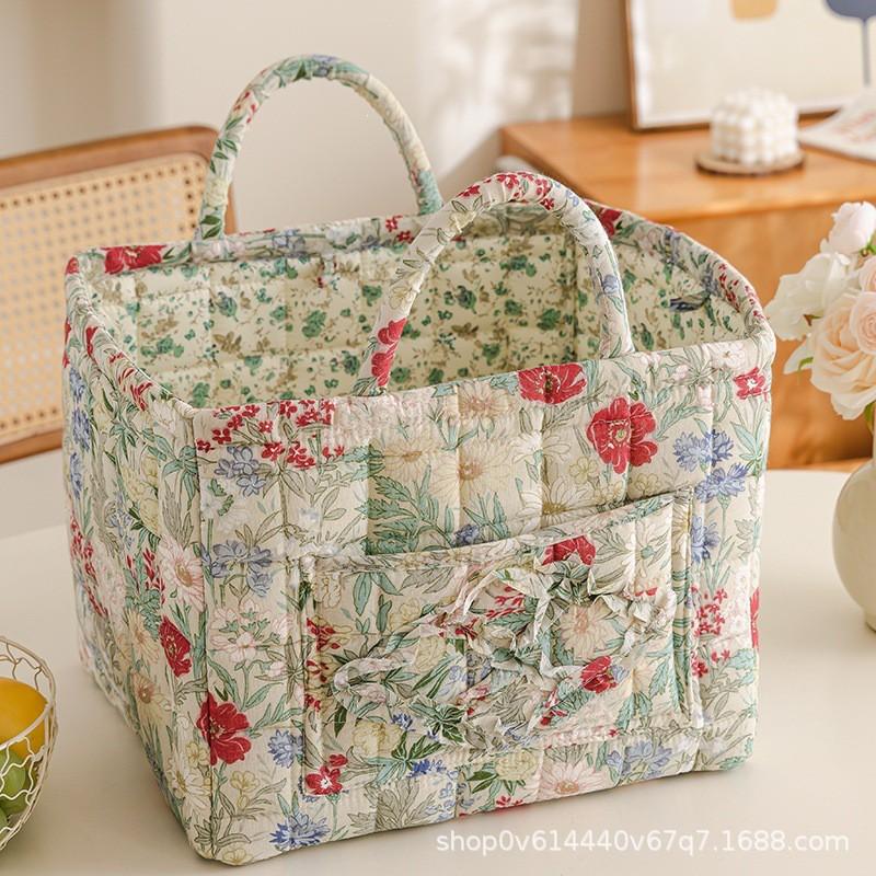 Fresh Floral Fabric Storage Basket Foldable Organizer Underwear Cosmetics Bedroom