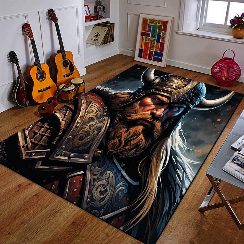 Viking Warrior with Horned Helmet Patterned carpet a non slip rug suitable for all seasons and any setting, gift
