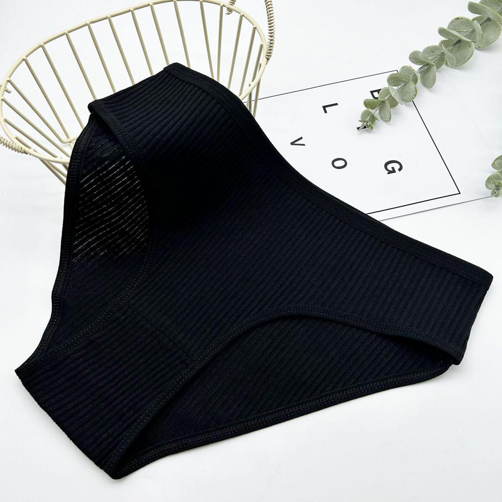 "Women's Mid-Waist Breathable Cotton Striped Briefs"
