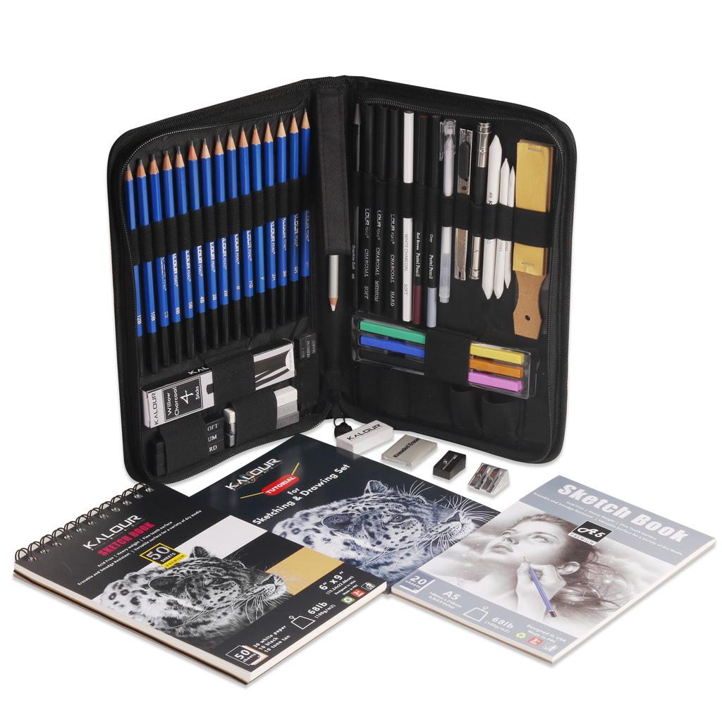 KALOUR New Product Hot Sale New 58pcs Sketching and Charcoal Pencil Sketch Set with Sketch Pad and Tutorial