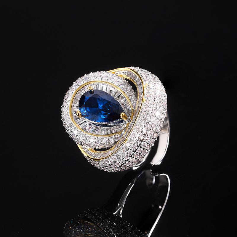 Jewelry High-End Luxury Full Diamond Ring Ruby Pigeon Blood Red Blue Pink Yellow Zirconium Women'S Pincer Ring