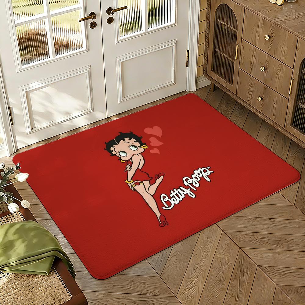 B-Betty-Cute-Boop Anime Floor Mat Soft Thickened Absorbent Non-Slip Bedroom Living Room Door Mat Home Decor Flannel Rugs