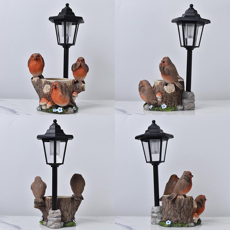 JYL TS/098,Hot Selling Creative Resin Bird Planter Solar Outdoor Light Statue for Garden Path Decor