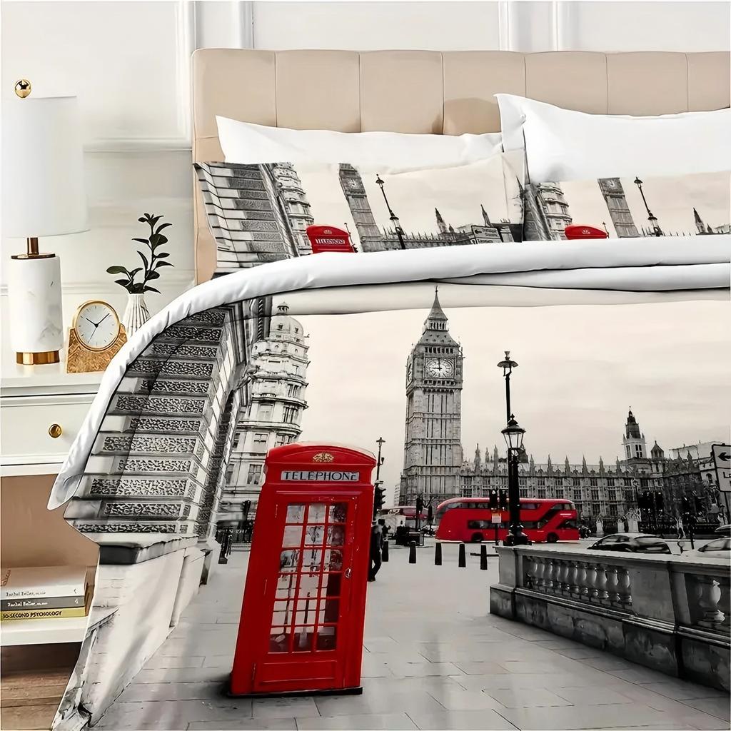 London Street Pattern 3D Printed Duvet Cover Fashion Art Luxury Style Quilt Cover Set Soft Comfortable Bedding Set Pillowcase
