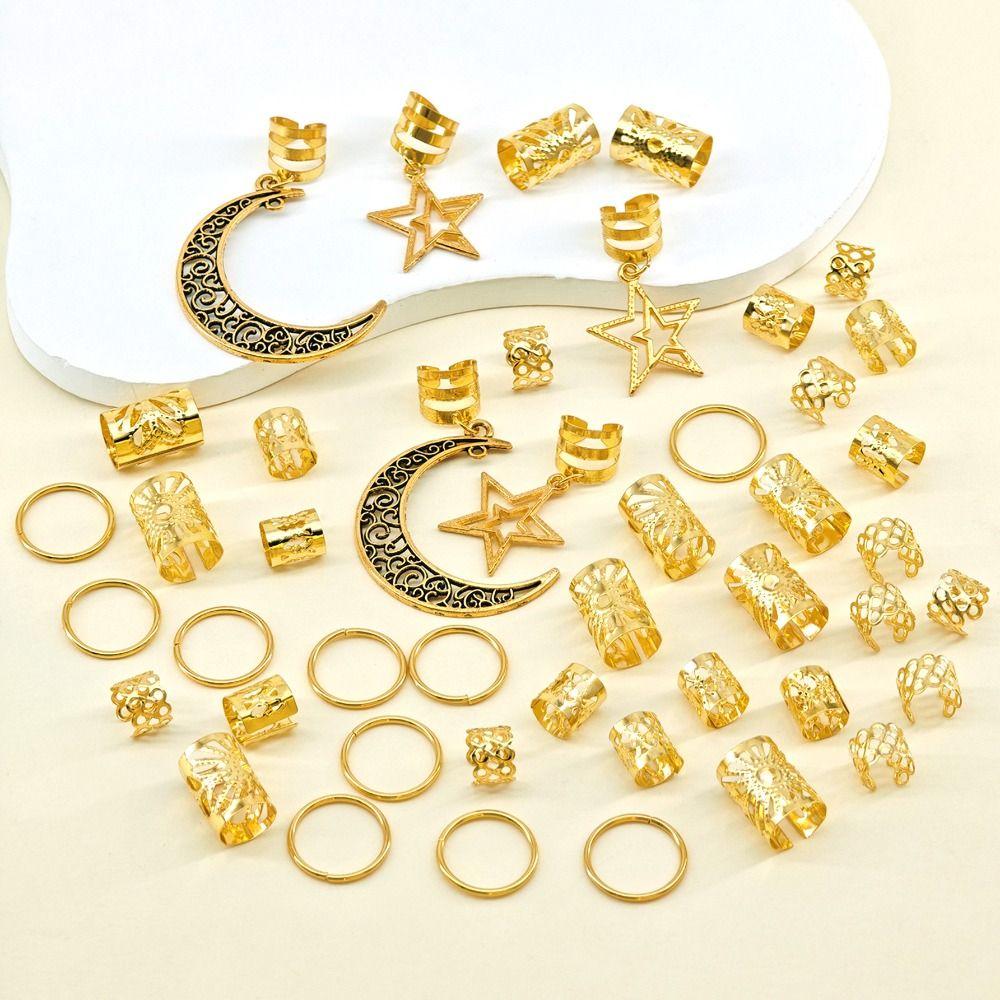 45Pcs/Set Metal Cutout Dreadlock Hair Rings Boho Hair Braid Accessories For Girls Women