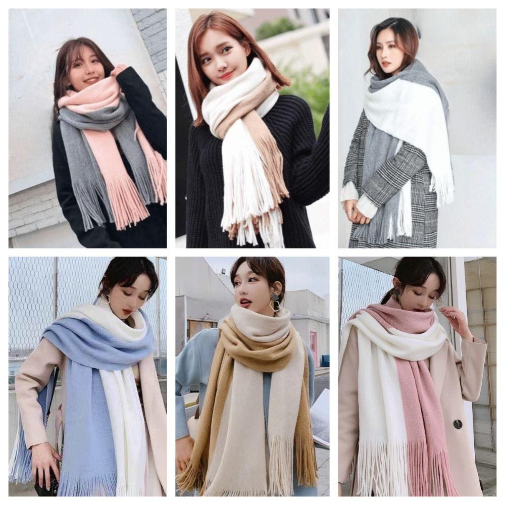 Korean Style Long Wool Tassel Scarf Thickened Winter Neckerchief Women Cashmere Scarf Women/Male
