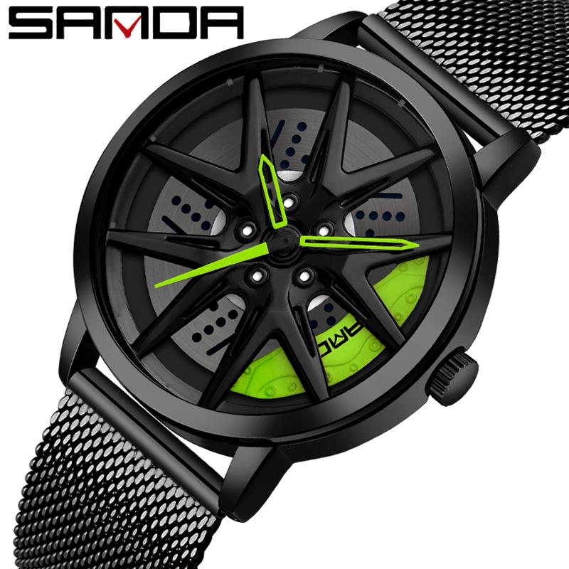 SANDA Новые крутые мужские кварцевые часы с колесным циферблатом, повседневные сетевые мужские часы