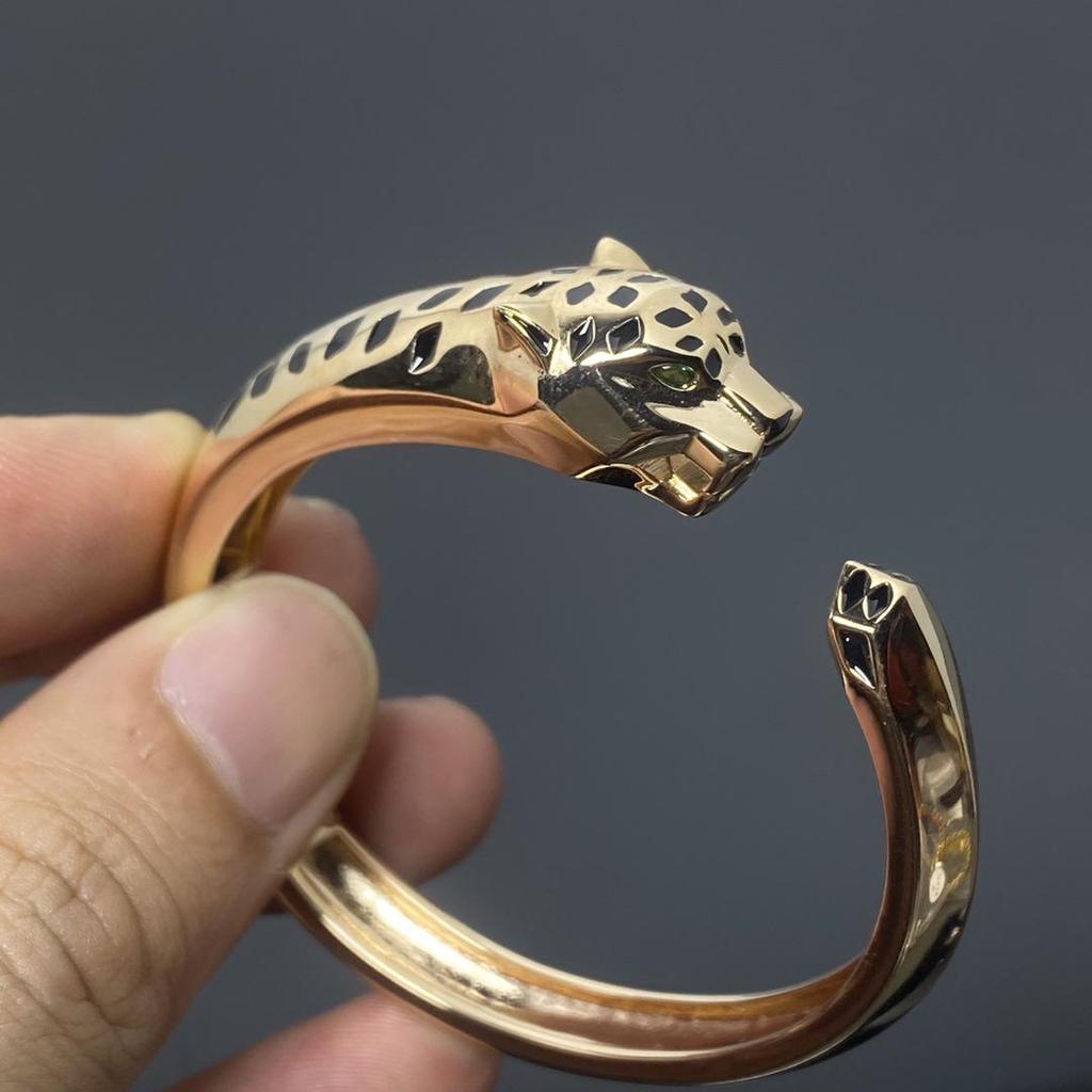 Kajia 925 Silver CNC Panther Bracelet – Smooth Half-Diamond & Full-Diamond Fashion Cheetah Double-Headed Leopard Bangle