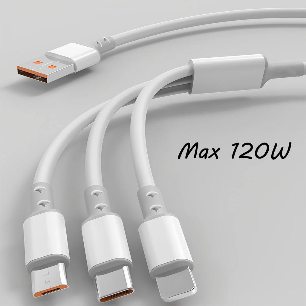 1,2 м / 3 в 1 USB-кабель для зарядки USB-кабель Для серии iPhone 14-8 Samsung Huawei Xiaomi Многопортовый Несколько