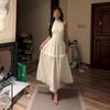 Летнее новое французское ретро белое платье с вырезом «лунный свет», без рукавов, с завышенной талией и тонкое, длинная юбка для приморского отдыха