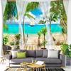 Пляжный Декор Гобелен Океан Море Тропический Остров Пальма Живописный Вид с Балкона Летний Тропический Пейзаж Настенный Гобелен