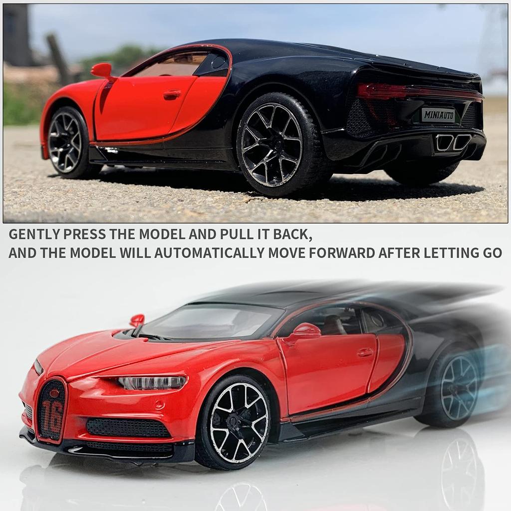 1:32 Scale Bugatti Chiron Diecast Car Model Toy, Zinc Alloy Pull Back Vehicle with Lights And Music for Kids Boyfriend Young People Gift Collection