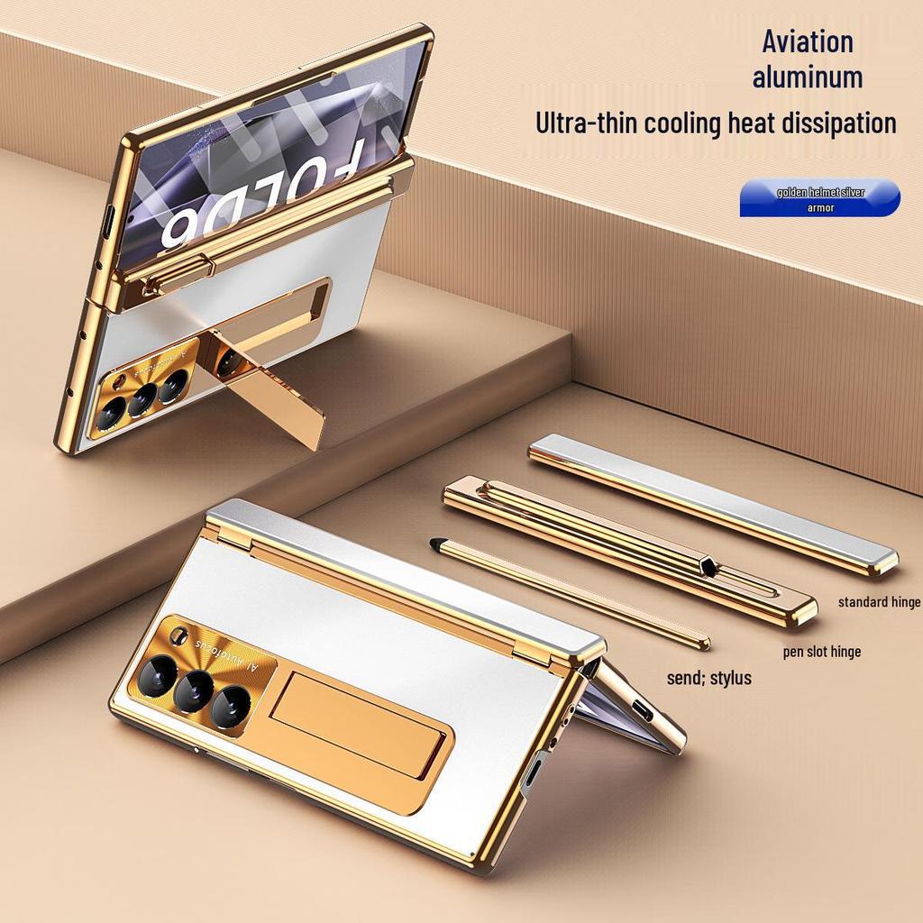 Алюминиевый чехол для телефона Samsung Z Fold7/6 с двойным шарниром и слотом для стилуса