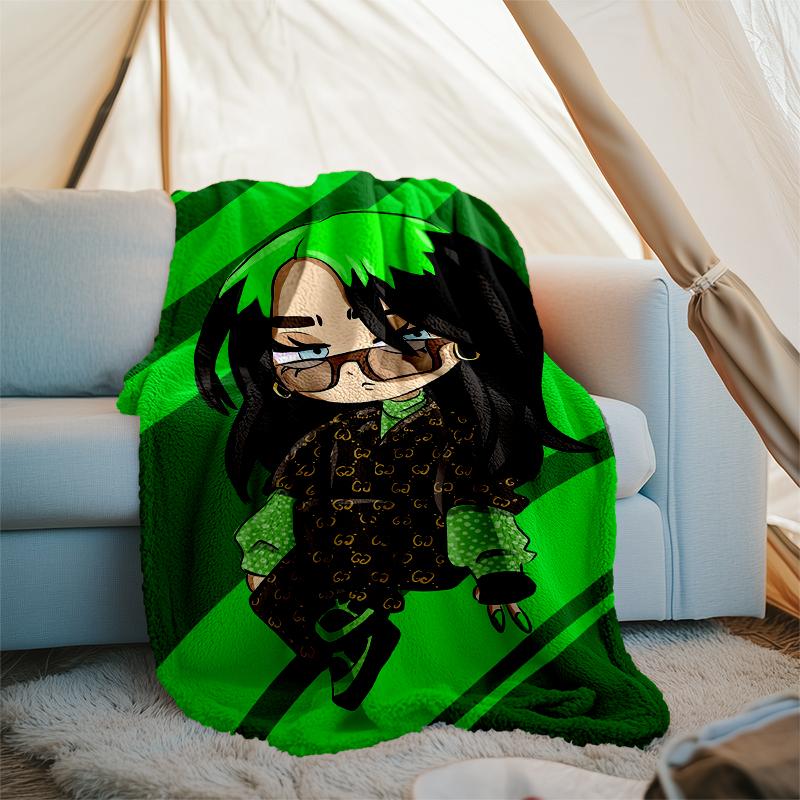 Billie Eilish Theme Printed Blanket - Perfect for Couch, Bed, Travel & Outdoor Use | Machine Washable, Cozy & Durable.