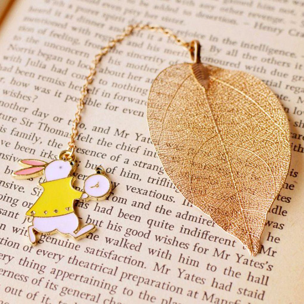 Lovely Girl Rabbit Bookmarks Fairy Tale Gold Color Texture Reading Books Mark Student Stationery
